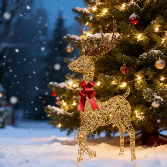 Holiday Reindeer Yard Decoration 48" Tall Champagne Woven Deer with 105 Pre-Lit LEDs {3}