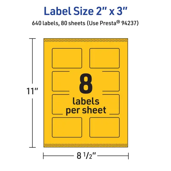 Avery Bright Yellow Paper Labels, 2" x 3" Rectangle {5}