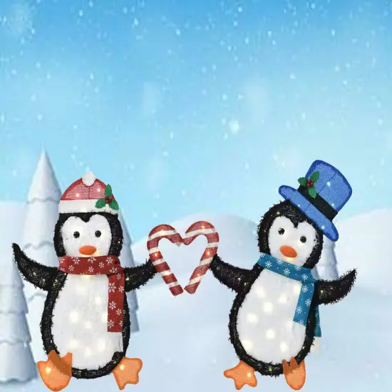 Set of Two Heart-Shaped Penguins Decorative Figurines Indoor Outdoor 30" & 32"H {4}