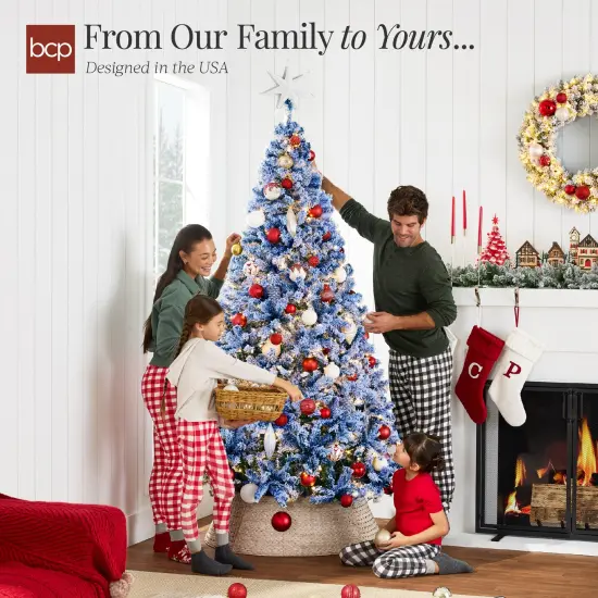 Best Choice Products Pre-Lit Ice Blue Christmas Pine Tree w/ Flocked Branches, Warm-White Lights {4}