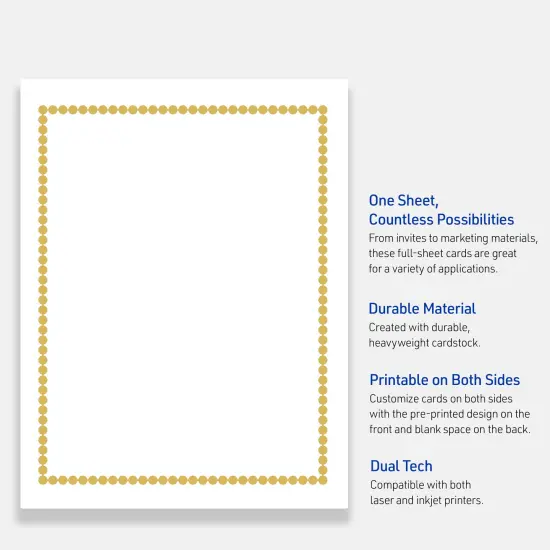 Avery Printable Full-Sheet Cardstock, Gold Beads, 8.5" x 11", Matte White Full-Sheet Cardstock, Laser/Inkjet, 10ct, Great for Craft Cardstock Paper {3}