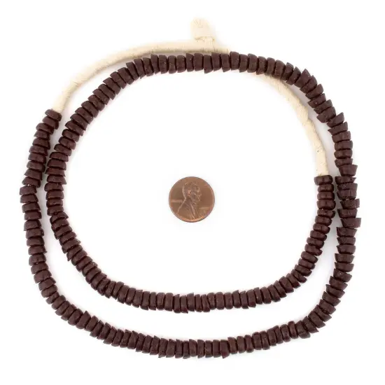 The Bead Chest Brown Sandcast Disk Beads - Full Strand of 7mm African Rondelle Donut Glass Beads from Ghana {2}