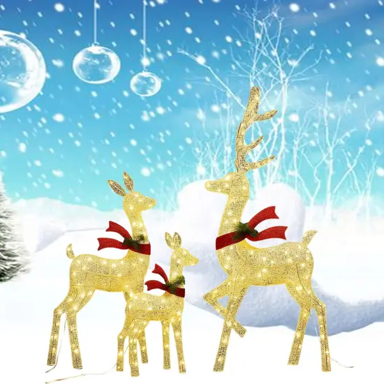 Sophisticated White Thread Lighted Deer Family Set for Holiday Decor 60"+48"+32" {3}