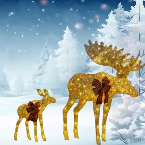 42 Inches and 22 Inches Champagne Cotton Thread Reindeer Set of Two Deer {4}