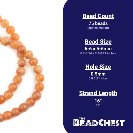 The Bead Chest Orange Round Aventurine Beads (6mm) {4}