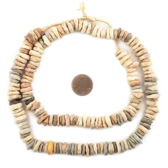 The Bead Chest Ancient Quartz Mali Stone Disk Beads 8-11mm African Brown Large Hole 25 Inch Strand Handmade {2}