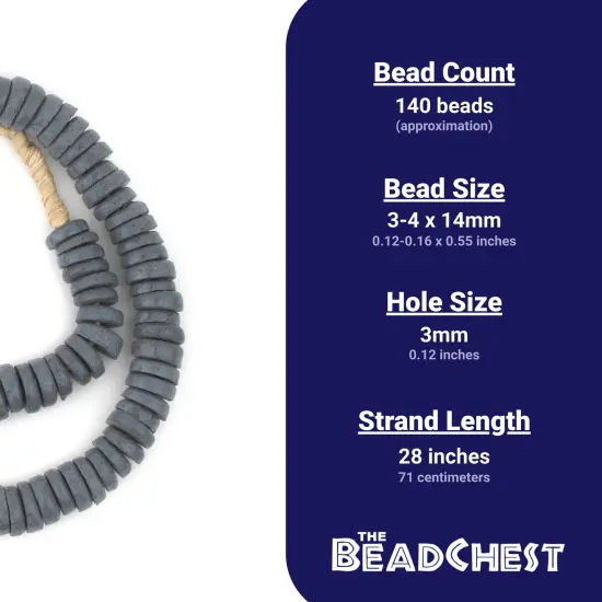The Bead Chest Dark Grey Ashanti Glass Disk Beads (14mm) {4}