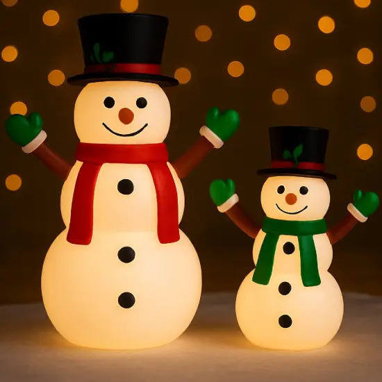 2 Piece Pop-Up Lighted Snowmen Set 42" & 28" Christmas Decoration {5}