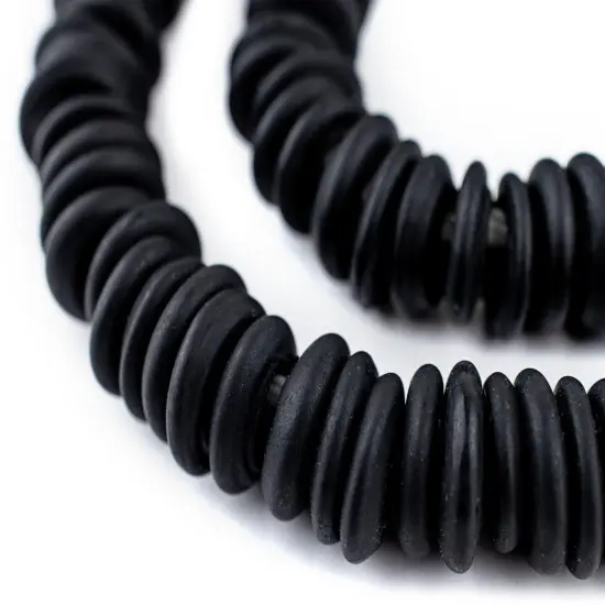 The Bead Chest Black Annular Wound Dogon Beads (14mm) {1}