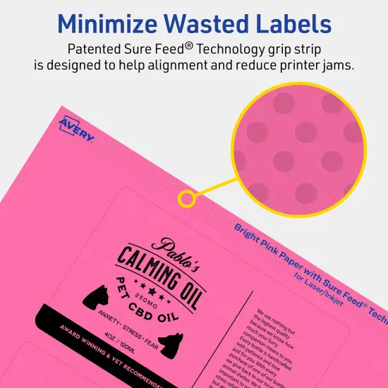 Avery Bright Pink Paper Labels, 3" x 5" Rectangle {4}