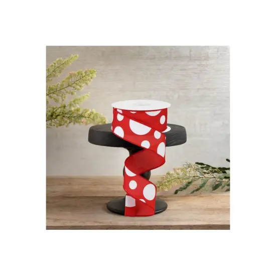 1.5" Giant Three Size Polka Dot Ribbon: Red & White (10 Yards) {3}