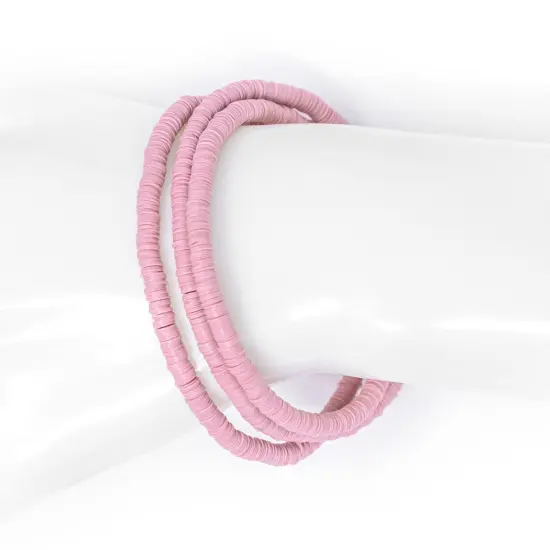 The Bead Chest Boho Stretch Bracelet, Pink - Stackable African Vinyl Heishi, Unisex for Men & Women {4}