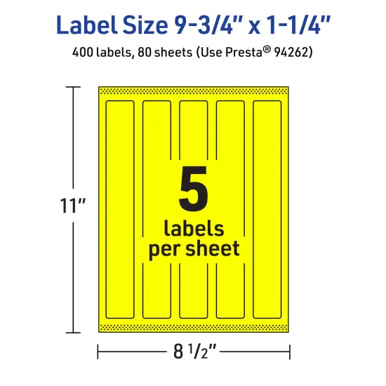 Avery Neon Yellow Paper Labels, 9.75" x 1.25" Rectangle {5}