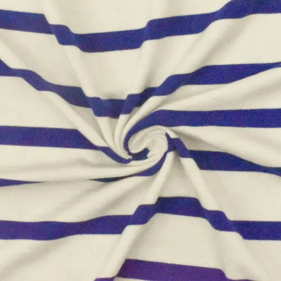 Blue-Ivory Stripe Stretch Spandex Rayon Modal Jersey Knit Fabric By the Yard {2}