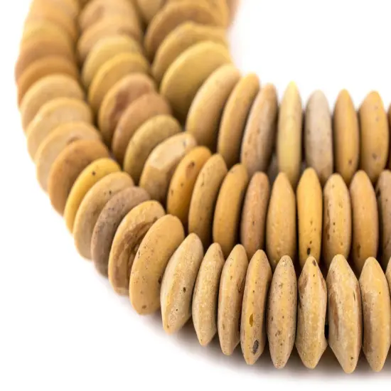 The Bead Chest Old Togo Glass Saucer Beads 17mm African Yellow Disk Large Hole 36 Inch Strand Handmade {4}