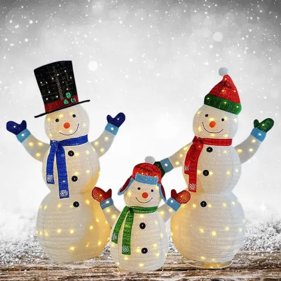 Whimsical White Plush Lantern Snowman Family Set for Holiday Decor 62" & 60" & 35"H {3}