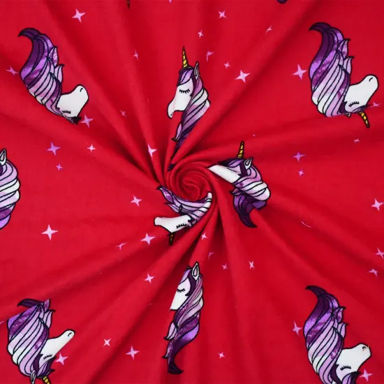 Red-Multi Unicorn Printed Poly Stretch Double Brushed Jersey Knit Fabric By the Yard {1}