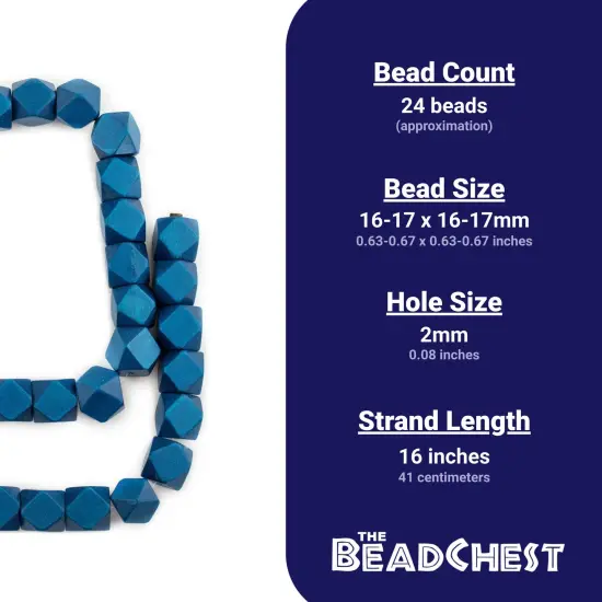 The Bead Chest Azul Blue Cornerless Cube Wood Beads: 17mm Diamond Cut Natural Organic Beads for Jewelry Making {4}