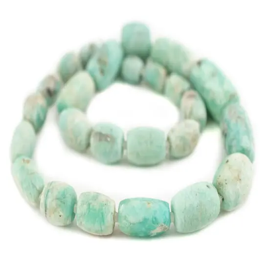 The Bead Chest Rustic Barrel Afghan Amazonite Beads 12mm Afghanistan Green Oval Gemstone Large Hole 17 Inch Strand {3}