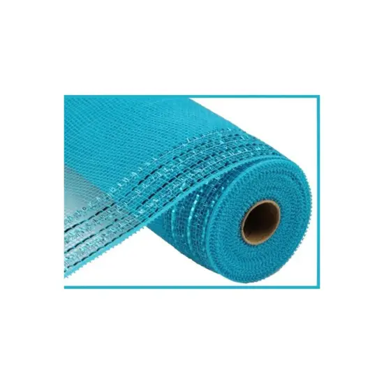 10.5" Border Stripe Tinsel Mesh Ribbon: Turquoise (10 Yards) {1}