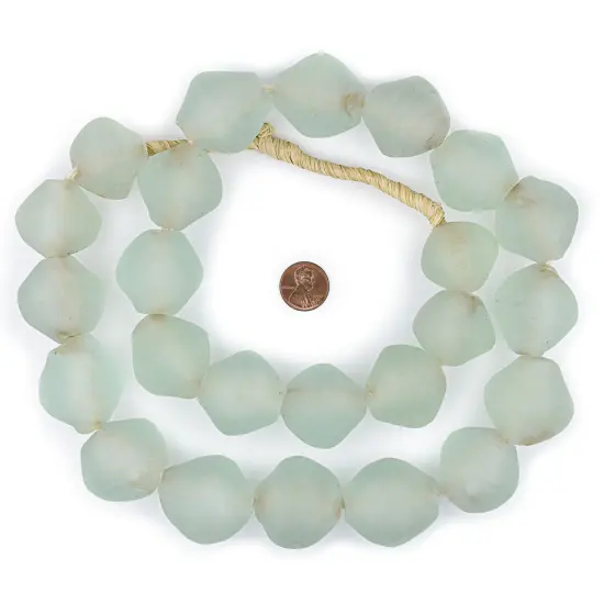 The Bead Chest Super Jumbo Clear Aqua Bicone Recycled Glass Beads (35mm), Made in Ghana from Recycled Glass Materials {2}
