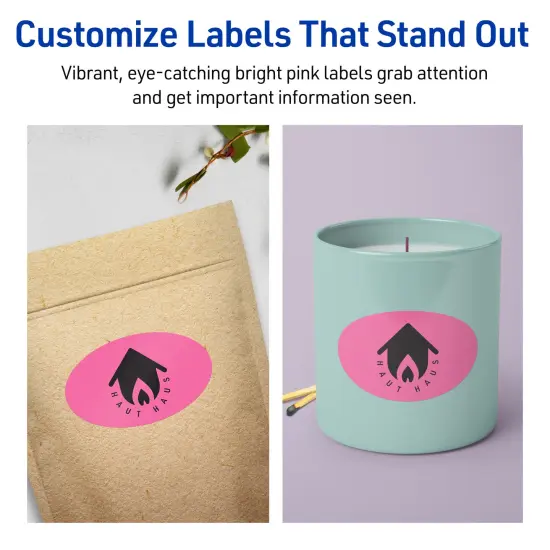 Avery Bright Pink Paper Labels, 2" x 3-1/3" Oval {3}