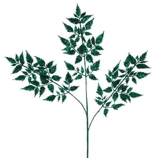 25" Glitter Fern Spray: Hunter Green {1}