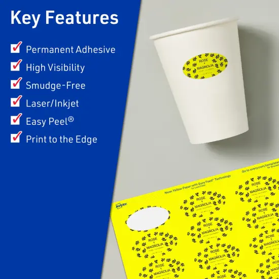 Avery Neon Yellow Paper Labels, 1" x 2" Oval {2}