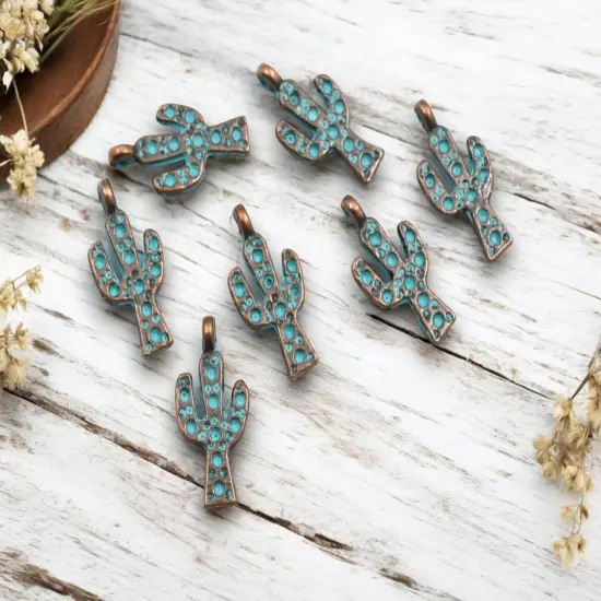 *100* 20x10mm Copper Patina Cactus Charms {1}