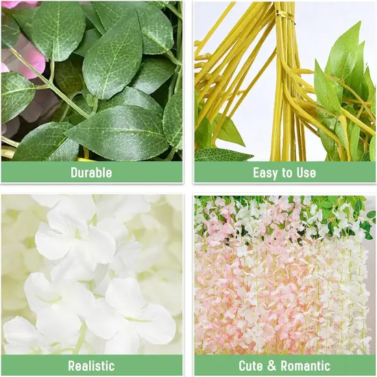 10Pcs White & Pink Fake Wisteria Hanging Flower Garlands {2}