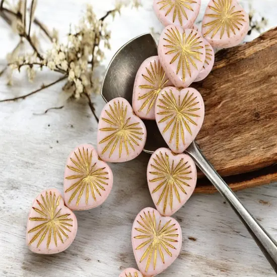 *6* 17mm Gold Washed Opaque Light Pink Heart Beads {3}