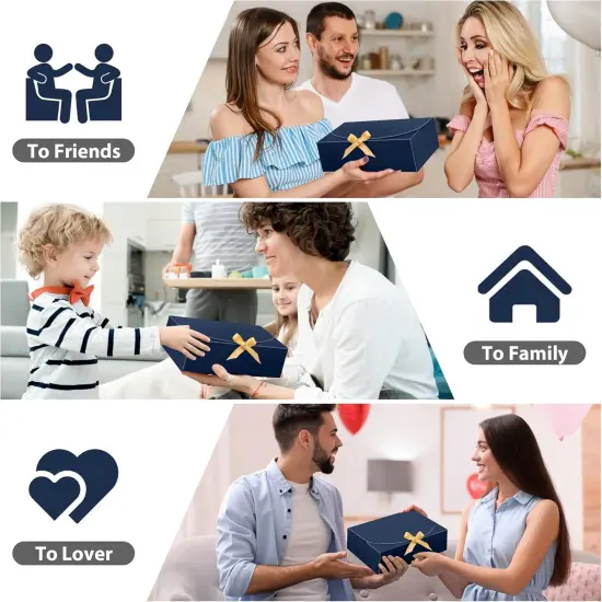 16Pcs Gift Boxes with Lids, 10.6''x7.8''x3.1'' Blue Kraft Paper Gift Box, Bridesmaid Proposal Box with Ribbon and 70pcs Adhesive Dots {3}