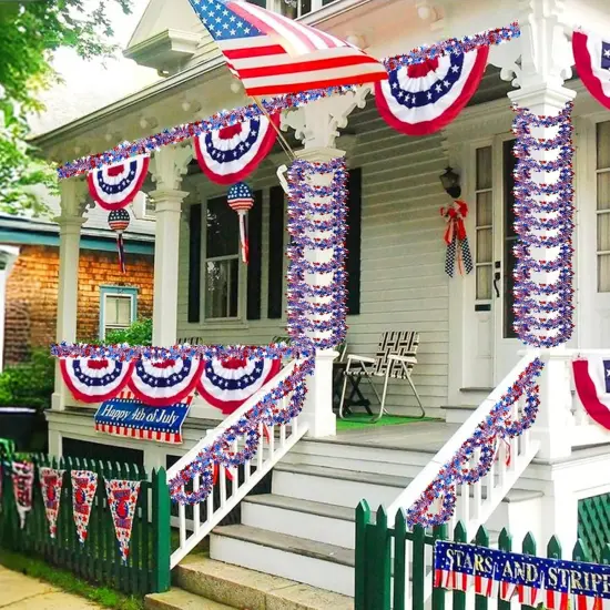 4th of July Garland Decorations,50Ft Glitter Tinsel Patriotic Decor for Tree Car Golf Cart Parade Float Bike Party Table Yard Door Boat Indoor Outdoor Holiday Home {5}