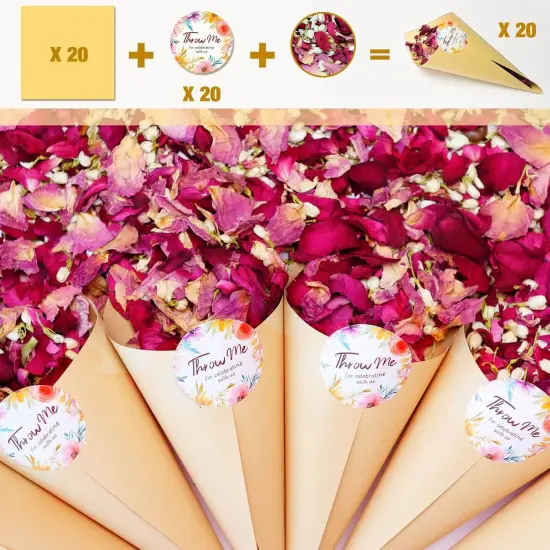 20+ Cups Mix Real Rose Petals Biodegradable Wedding Confetti, 2 QT of Pink Red Flower Jasmine for Ctaft Proposal Party Decor Flower Girls, Bath salt Candle Soap Making {3}