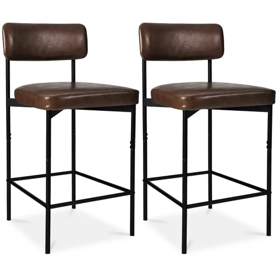 Best Choice Products Set of 2 Faux Leather Counter Stools for Kitchen Island and Dining w/ Metal Frame Camel Brown {7}