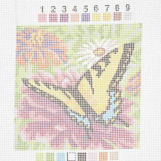 Dimensions 07232 Butterfly and Zinnias Nature Needlepoint Kit, 5" W x 5" H {3}