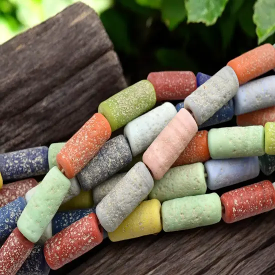 10x23mm Matte Mixed Pompeii Tube Beads (18" Strand) - Indonesian Glass Beads {1}