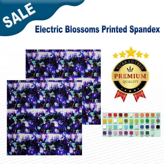 1 Yard Electric Blossoms Printed Spandex Fabric {1}