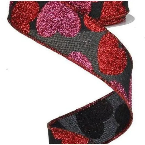 1.5" Bold Glitter Hearts Royal Ribbon: Black (10 Yards) {3}
