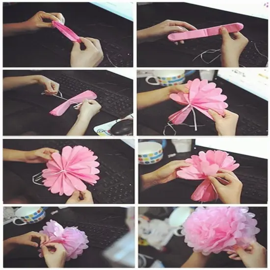 18pcs Tissue Hanging Paper Pom-poms (Purple & White, 8"/ 10"/ 12") {2}