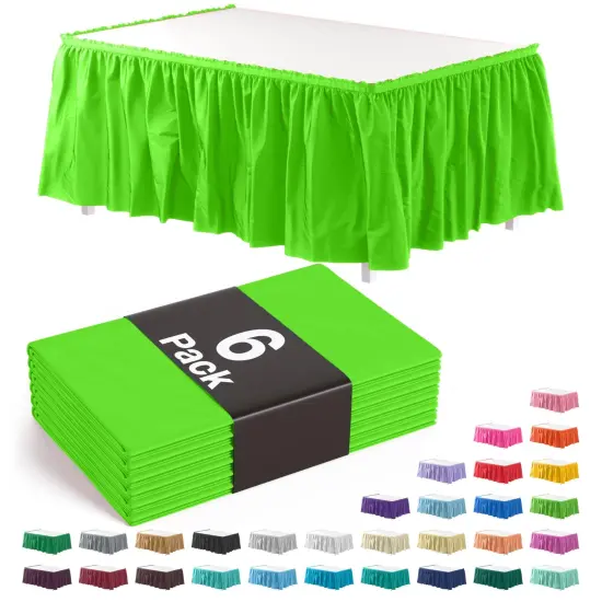 Ruffle Disposable Table Skirt 14 Ft Long Pleated Table Skirts with Adhesive Strip &ndash; Fits 6ft+ Rectangle or Round Tables &ndash; Ideal for Birthday Parties, Gender Reveal, Baby Showers & Event Decorations 6 pack by Exquisite Lime Green {1}