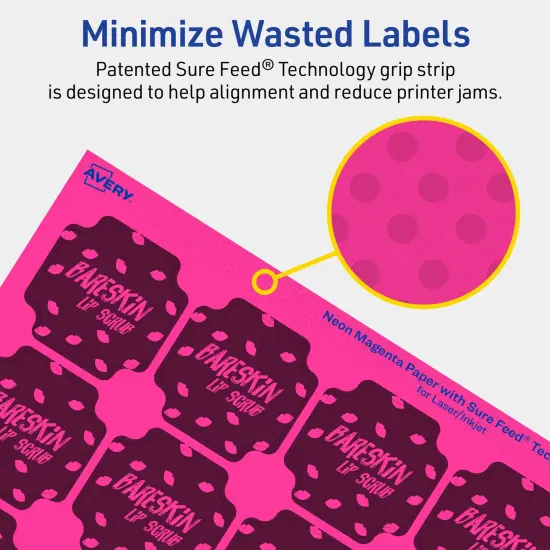 Avery Neon Magenta Paper Labels, 1-5/8" x 1-5/8" Square Scalloped {4}
