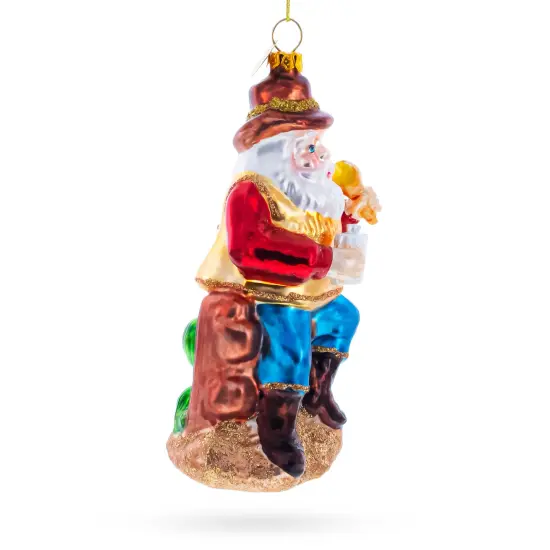 Cowboy Santa with Drink and Drumstick Glass Christmas Ornament {4}