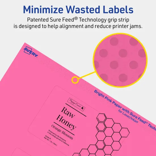 Avery Bright Pink Paper Labels, 2.5" x 4" Rectangle {4}