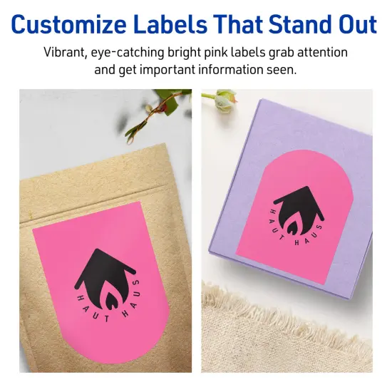 Avery Bright Pink Paper Labels, 4.75" x 3.5" Arched {3}