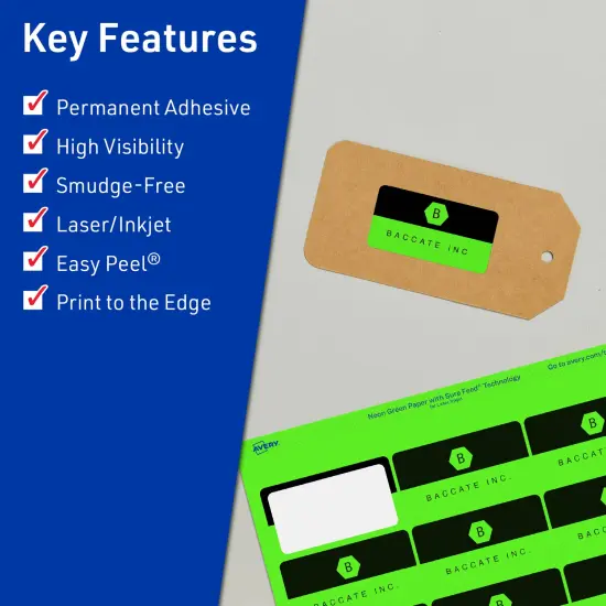 Avery Neon Green Paper Labels, 1-13/16" x 2-3/16" Rectangle {2}