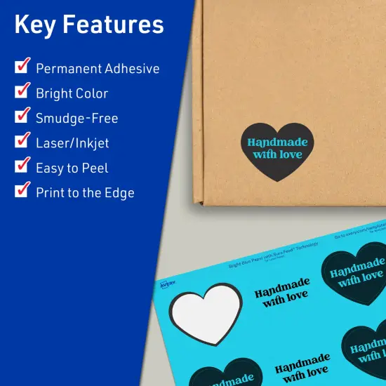 Avery Bright Blue Paper Labels, 2-9/32" x 1-27/32" Heart {2}