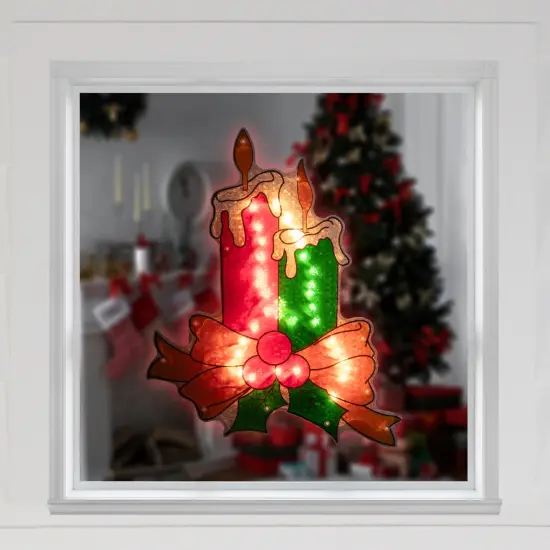 Northlight Lighted Holographic Candle Christmas Window Silhouette Decoration - 17" Red {4}