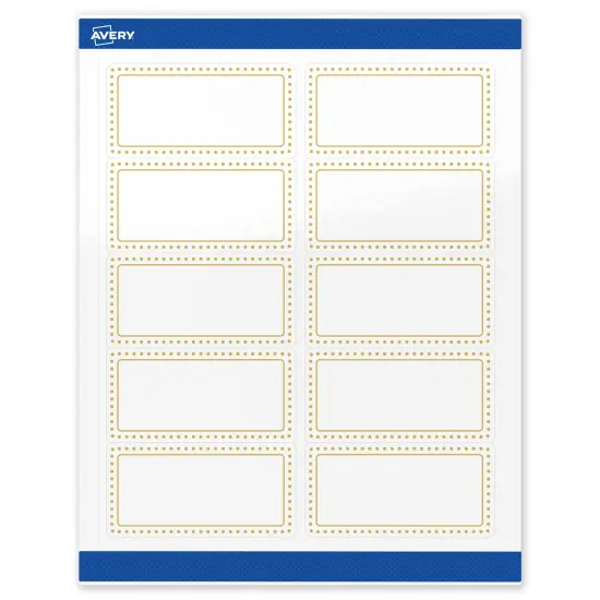 Avery Printable Rectangle Labels, Gold Border with Gold Dots, 2" x 4", Glossy White Rectangle Labels, Permanent, Laser/Inkjet, 100ct, Great for Product Labels {1}
