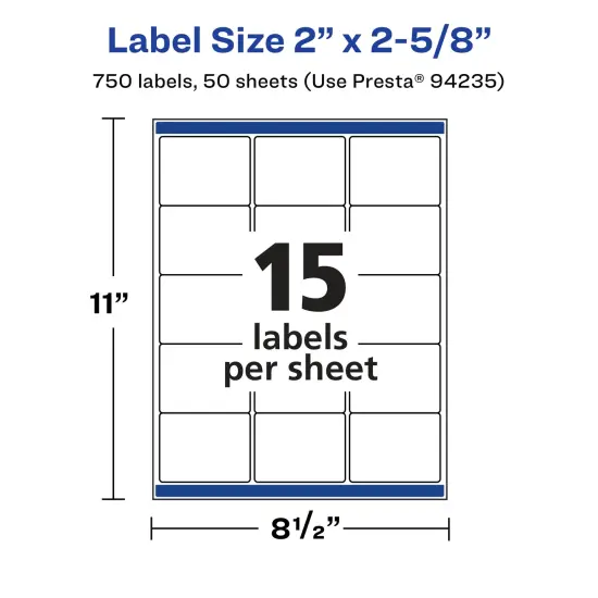 Avery Durable Waterproof Rectangle Labels with Sure Feed, 2" x 2-5/8" {5}